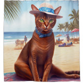 Abessinienkatze am Strand, Sommergeschenk für Katz Duschvorhang (Vorderseite)