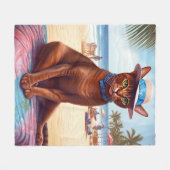 Abessinienkatze am Strand, Sommergeschenk für Katz Fleecedecke (Vorderseite (Horizontal))