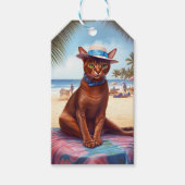 Abessinienkatze am Strand, Sommergeschenk für Katz Geschenkanhänger (Vorderseite)