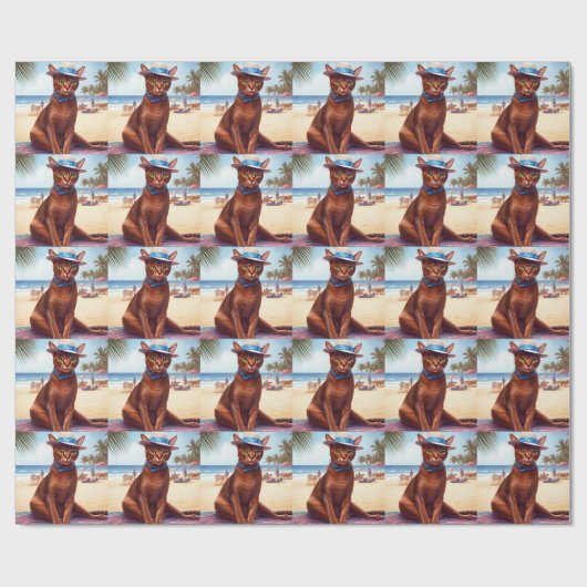 Abessinienkatze am Strand, Sommergeschenk für Katz Geschenkpapier (Flach)