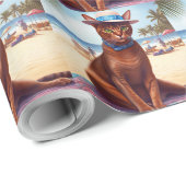 Abessinienkatze am Strand, Sommergeschenk für Katz Geschenkpapier (Rolleneckpunkt)