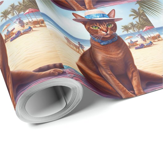 Abessinienkatze am Strand, Sommergeschenk für Katz Geschenkpapier (Rolleneckpunkt)