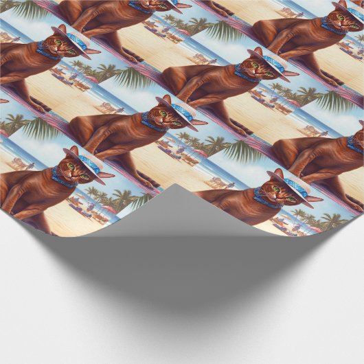 Abessinienkatze am Strand, Sommergeschenk für Katz Geschenkpapier (Ecke)