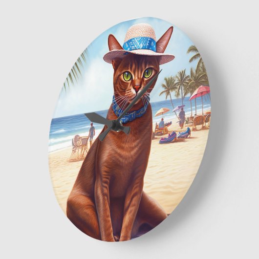 Abessinienkatze am Strand, Sommergeschenk für Katz Große Wanduhr (Winkel)