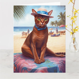 Abessinienkatze am Strand, Sommergeschenk für Katz Karte