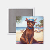 Abessinienkatze am Strand, Sommergeschenk für Katz Magnet (Vorderseite/Rückseite)