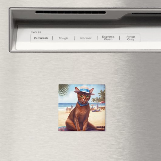 Abessinienkatze am Strand, Sommergeschenk für Katz Magnet (In Situ (Geschirrspüler))