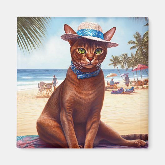 Abessinienkatze am Strand, Sommergeschenk für Katz Magnet (Vorne)