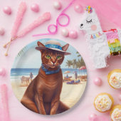 Abessinienkatze am Strand, Sommergeschenk für Katz Pappteller (Party)