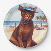 Abessinienkatze am Strand, Sommergeschenk für Katz Pappteller (Vorderseite)