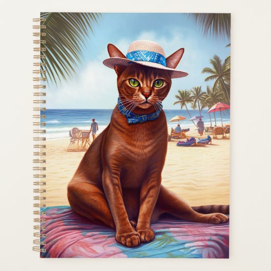 Abessinienkatze am Strand, Sommergeschenk für Katz Planer (Vorderseite)