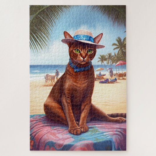 Abessinienkatze am Strand, Sommergeschenk für Katz Puzzle (Vertikal)