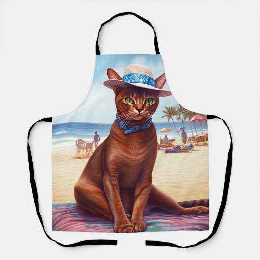 Abessinienkatze am Strand, Sommergeschenk für Katz Schürze (Vorderseite)