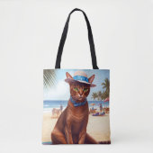Abessinienkatze am Strand, Sommergeschenk für Katz Tasche (Vorderseite)