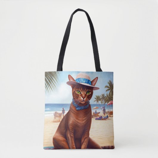 Abessinienkatze am Strand, Sommergeschenk für Katz Tasche (Vorderseite)