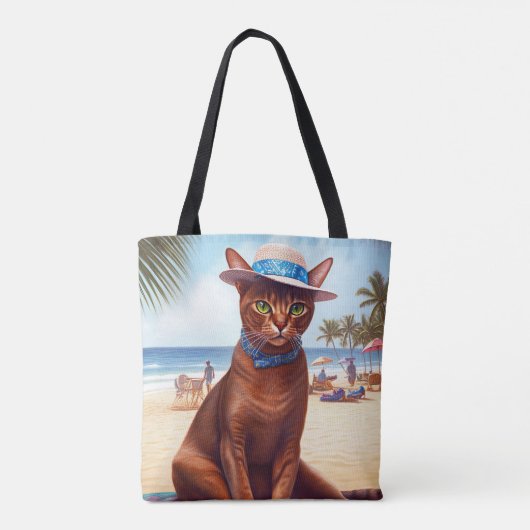 Abessinienkatze am Strand, Sommergeschenk für Katz Tasche (Rückseite)