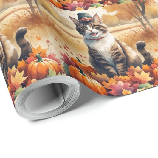 Abessinienkatze im Herbst lässt Erntedank Kunst Geschenkpapier (Rolleneckpunkt)