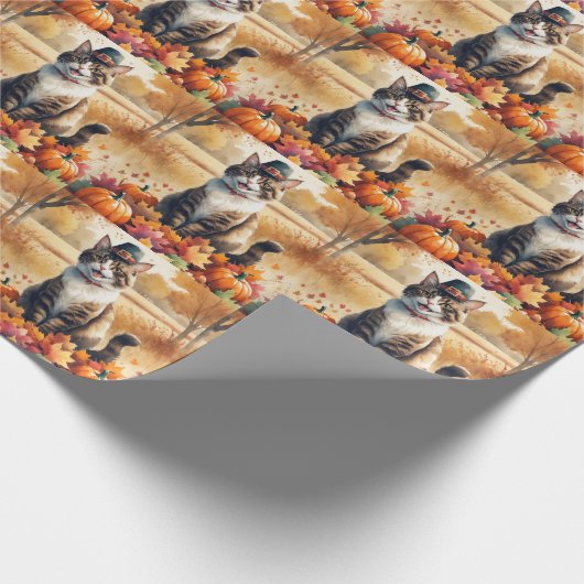 Abessinienkatze im Herbst lässt Erntedank Kunst Geschenkpapier (Ecke)