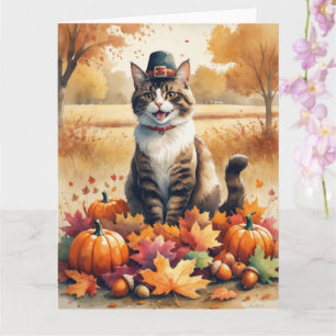 Abessinienkatze im Herbst lässt Erntedank Kunst Karte