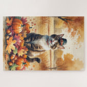Abessinienkatze im Herbst lässt Erntedank Kunst Puzzle (Horizontal)