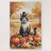 Abessinienkatze im Herbst lässt Erntedank Kunst Puzzle (Vertikal)