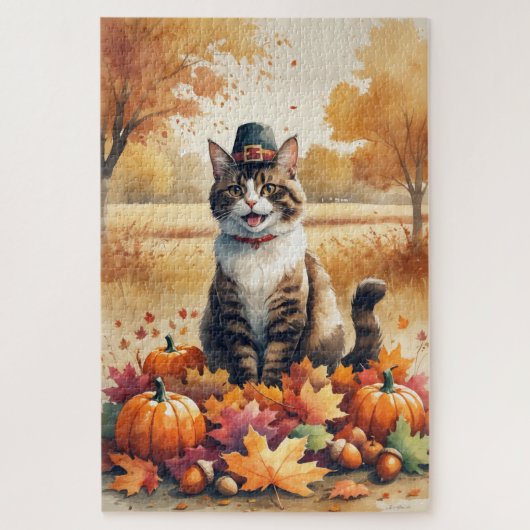 Abessinienkatze im Herbst lässt Erntedank Kunst Puzzle (Vertikal)