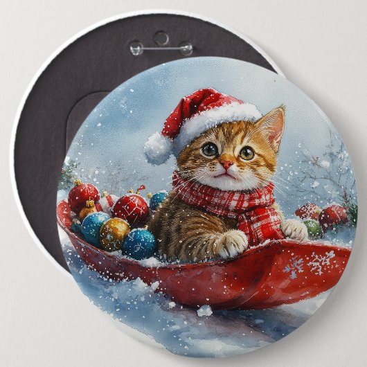 Abessinienkatze in Sledge Lass es Schnee Weihnacht Button (Vorne & Hinten)