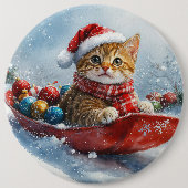 Abessinienkatze in Sledge Lass es Schnee Weihnacht Button (Vorderseite)