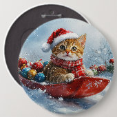 Abessinienkatze in Sledge Lass es Schnee Weihnacht Button (Vorne & Hinten)