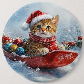 Abessinienkatze in Sledge Lass es Schnee Weihnacht Button (Vorderseite)