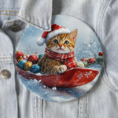 Abessinienkatze in Sledge Lass es Schnee Weihnacht Button (Beispiel)