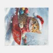 Abessinienkatze in Sledge Lass es Schnee Weihnacht Fleecedecke (Vorderseite (Horizontal))