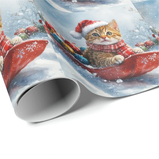 Abessinienkatze in Sledge Lass es Schnee Weihnacht Geschenkpapier (Rolleneckpunkt)