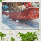 Abessinienkatze in Sledge Lass es Schnee Weihnacht Geschirrtuch (Gefaltet)