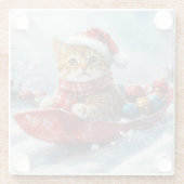 Abessinienkatze in Sledge Lass es Schnee Weihnacht Glasuntersetzer (Rückseite)