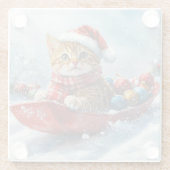 Abessinienkatze in Sledge Lass es Schnee Weihnacht Glasuntersetzer (Rückseite)