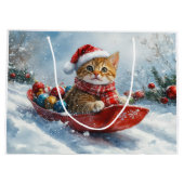 Abessinienkatze in Sledge Lass es Schnee Weihnacht Große Geschenktüte (Rückseite)
