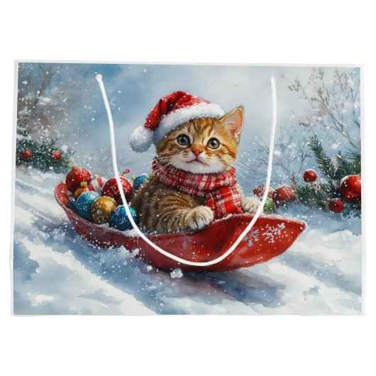 Abessinienkatze in Sledge Lass es Schnee Weihnacht Große Geschenktüte (Rückseite)