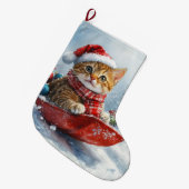 Abessinienkatze in Sledge Lass es Schnee Weihnacht Großer Weihnachtsstrumpf (Vorderansicht (hängend))