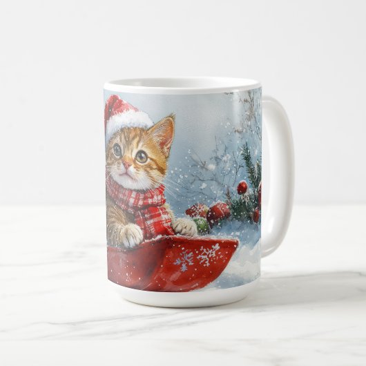 Abessinienkatze in Sledge Lass es Schnee Weihnacht Kaffeetasse (VorderseiteRechts)