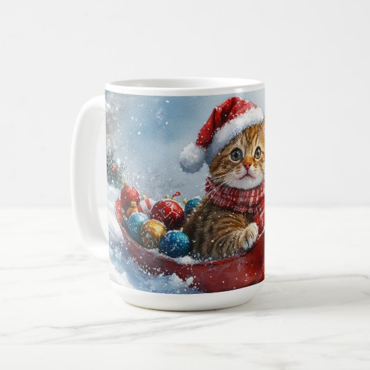 Abessinienkatze in Sledge Lass es Schnee Weihnacht Kaffeetasse (Vorderseite Links)