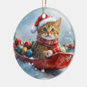 Abessinienkatze in Sledge Lass es Schnee Weihnacht Keramik Ornament (Links)