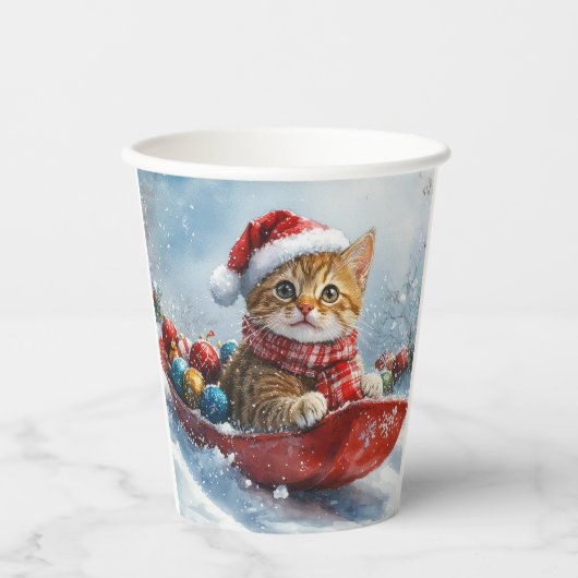 Abessinienkatze in Sledge Lass es Schnee Weihnacht Pappbecher (Vorderseite)