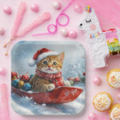 Abessinienkatze in Sledge Lass es Schnee Weihnacht Pappteller (Party)