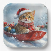 Abessinienkatze in Sledge Lass es Schnee Weihnacht Pappteller (Vorderseite)