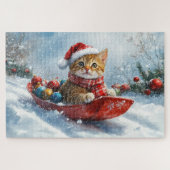 Abessinienkatze in Sledge Lass es Schnee Weihnacht Puzzle (Horizontal)