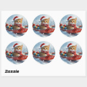 Abessinienkatze in Sledge Lass es Schnee Weihnacht Runder Aufkleber (Blatt)