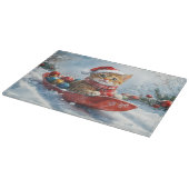 Abessinienkatze in Sledge Lass es Schnee Weihnacht Schneidebrett (Ecke)