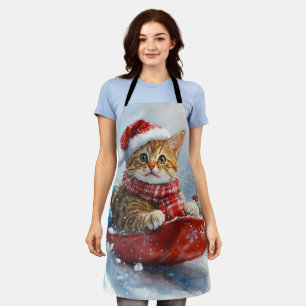 Abessinienkatze in Sledge Lass es Schnee Weihnacht Schürze