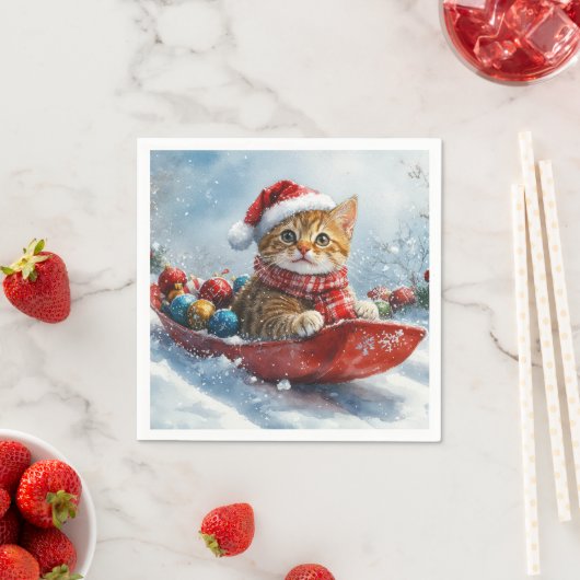 Abessinienkatze in Sledge Lass es Schnee Weihnacht Serviette (Beispiel)